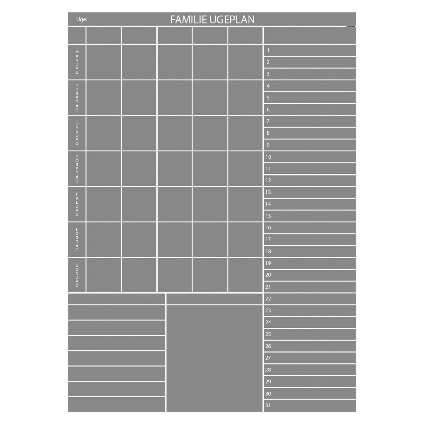 Leantools Planlægningstavle Grå Familie plan selvklæbende whiteboardfolie 65x90 cm