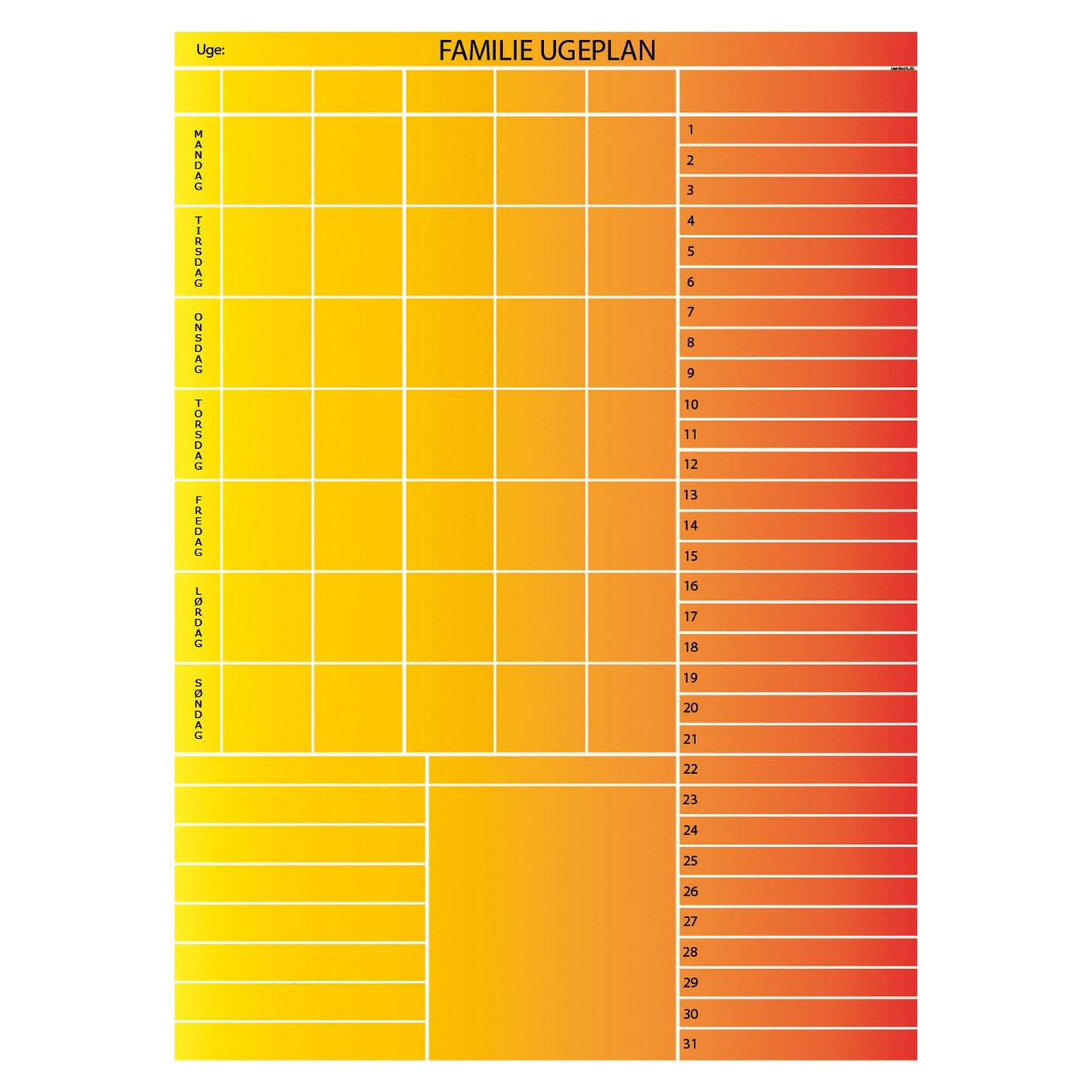 Leantools Planlægningstavle Valgfri farve / 65x90 cm Familie plan selvklæbende whiteboardfolie