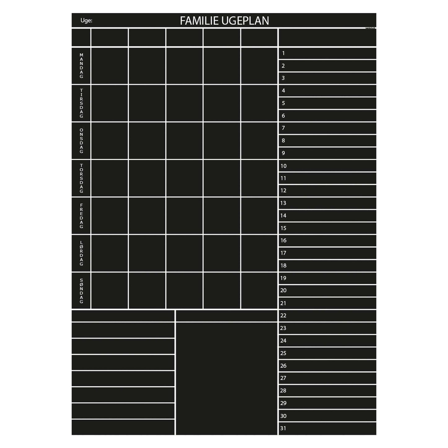 Leantools Planlægningstavle Sort / 65x90 cm Familie plan selvklæbende whiteboardfolie