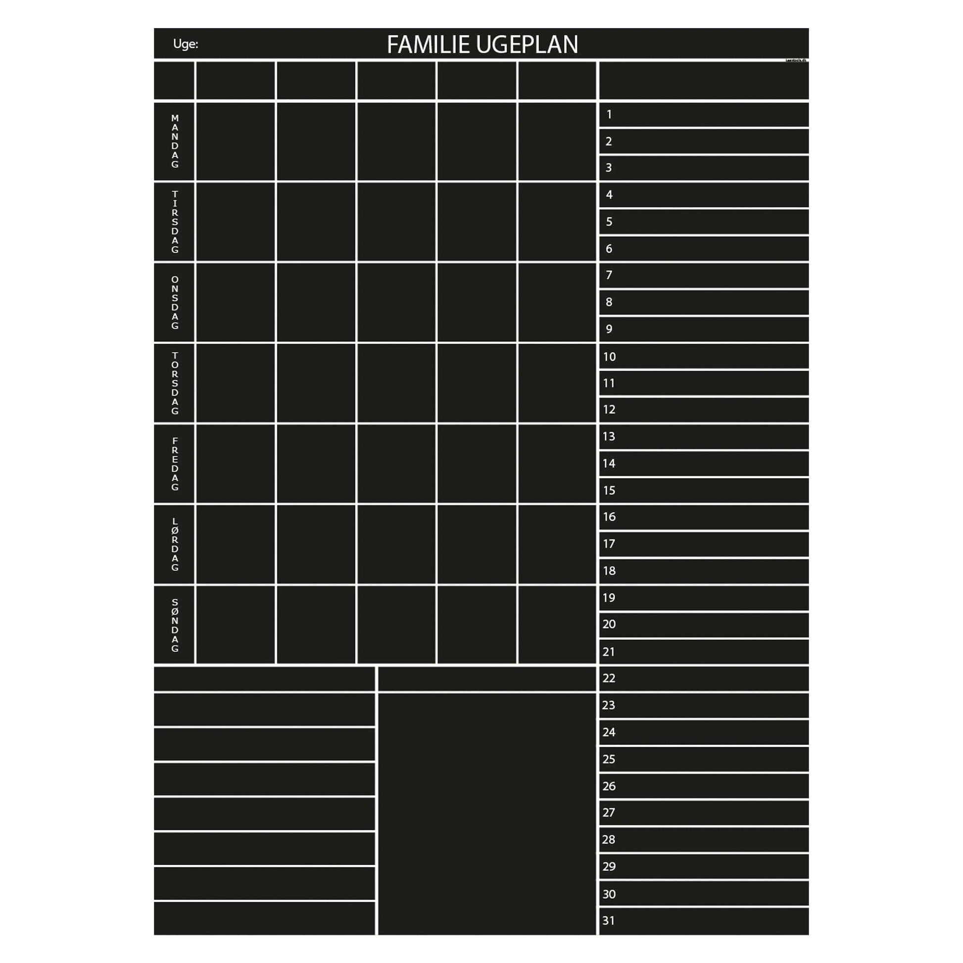 Leantools Planlægningstavle Sort / 65x90 cm Familie plan selvklæbende whiteboardfolie