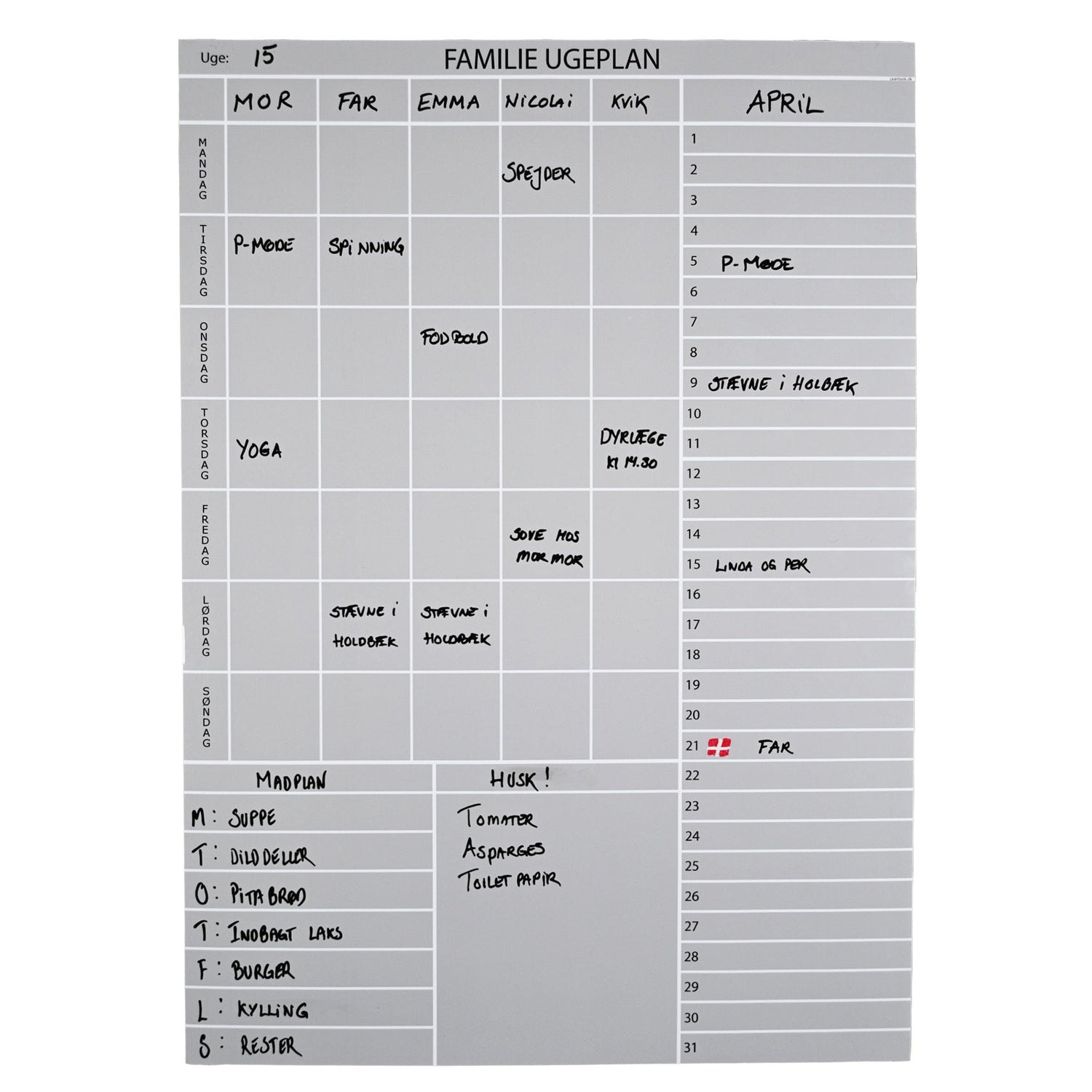 Leantools Planlægningstavle Familie plan selvklæbende whiteboardfolie