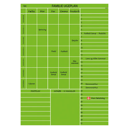 Leantools Planlægningstavle Grøn Familie plan uge selvklæbende whiteboardfolie 65x90 cm