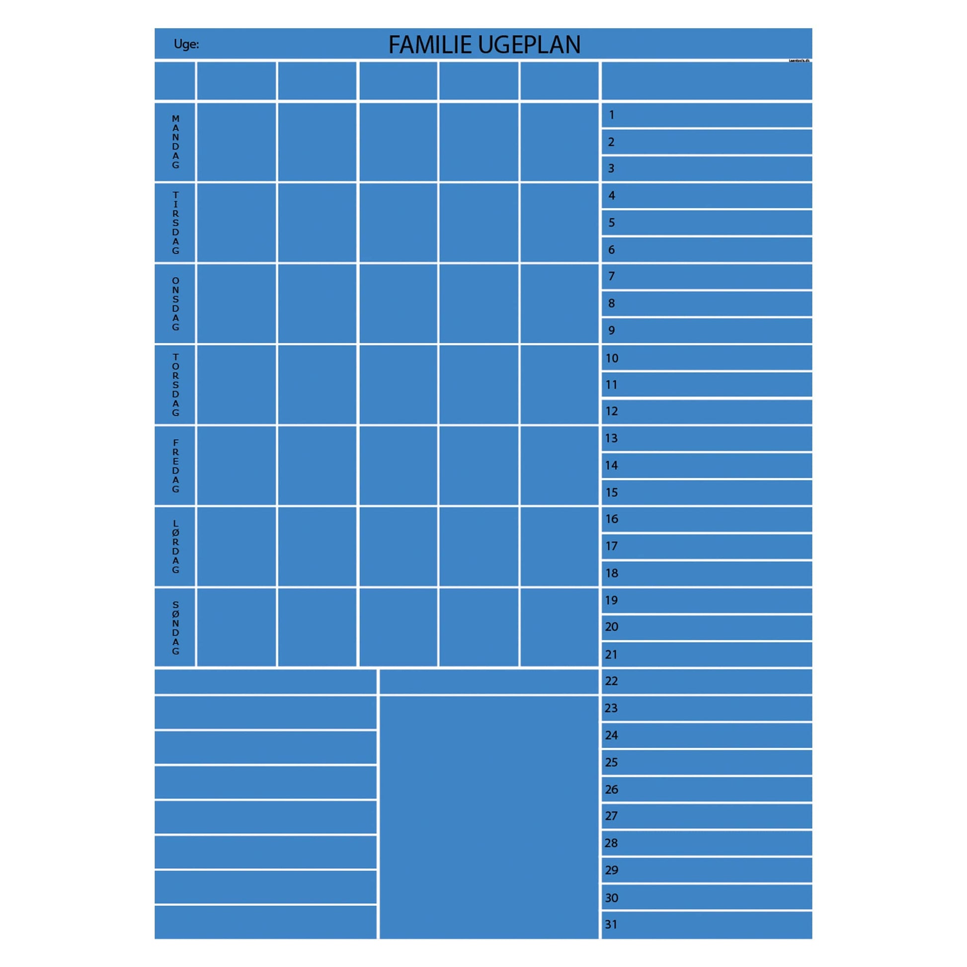 Leantools Planlægningstavle Blå Familie plan uge selvklæbende whiteboardfolie 65x90 cm