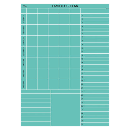 Leantools Planlægningstavle Turkis Familie plan uge selvklæbende whiteboardfolie 65x90 cm