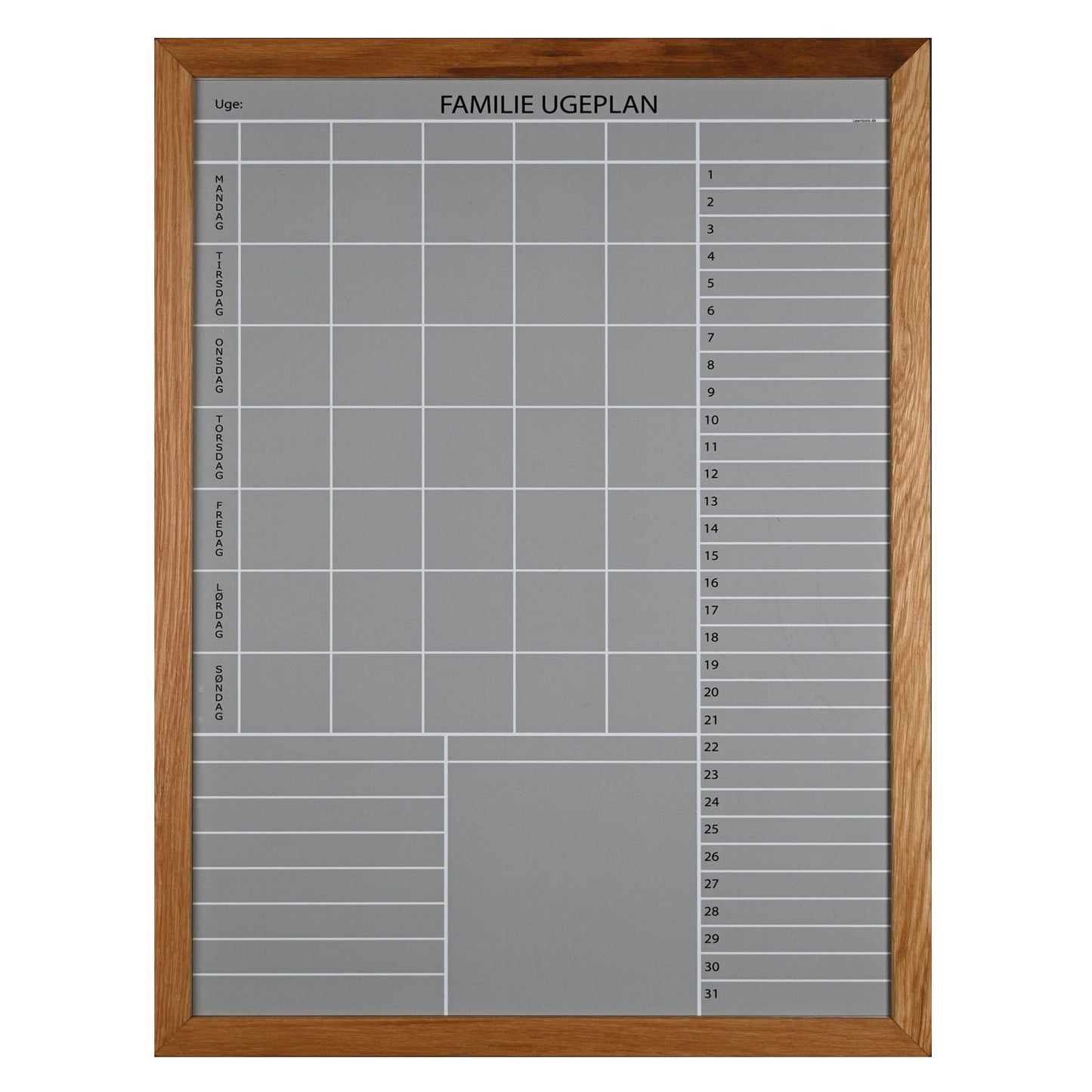 Leantools Planlægningstavle Lys Grå / 60x90 cm Familie plan Whiteboard med Egetræs ramme