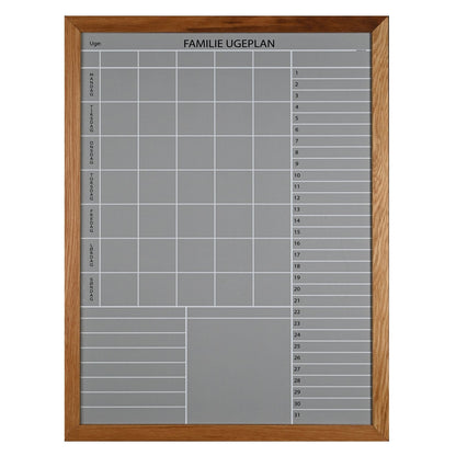 Leantools Planlægningstavle Lys Grå / 60x90 cm Familie plan Whiteboard med Egetræs ramme