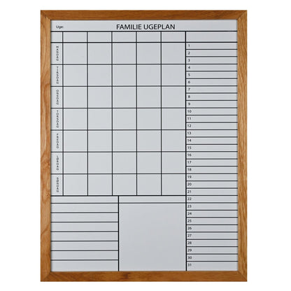 Leantools Planlægningstavle Hvid / 60x90 cm Familie plan Whiteboard med Egetræs ramme