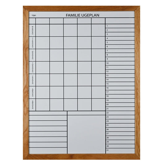 Leantools Planlægningstavle Hvid / 60x90 cm Familie plan Whiteboard med Egetræs ramme