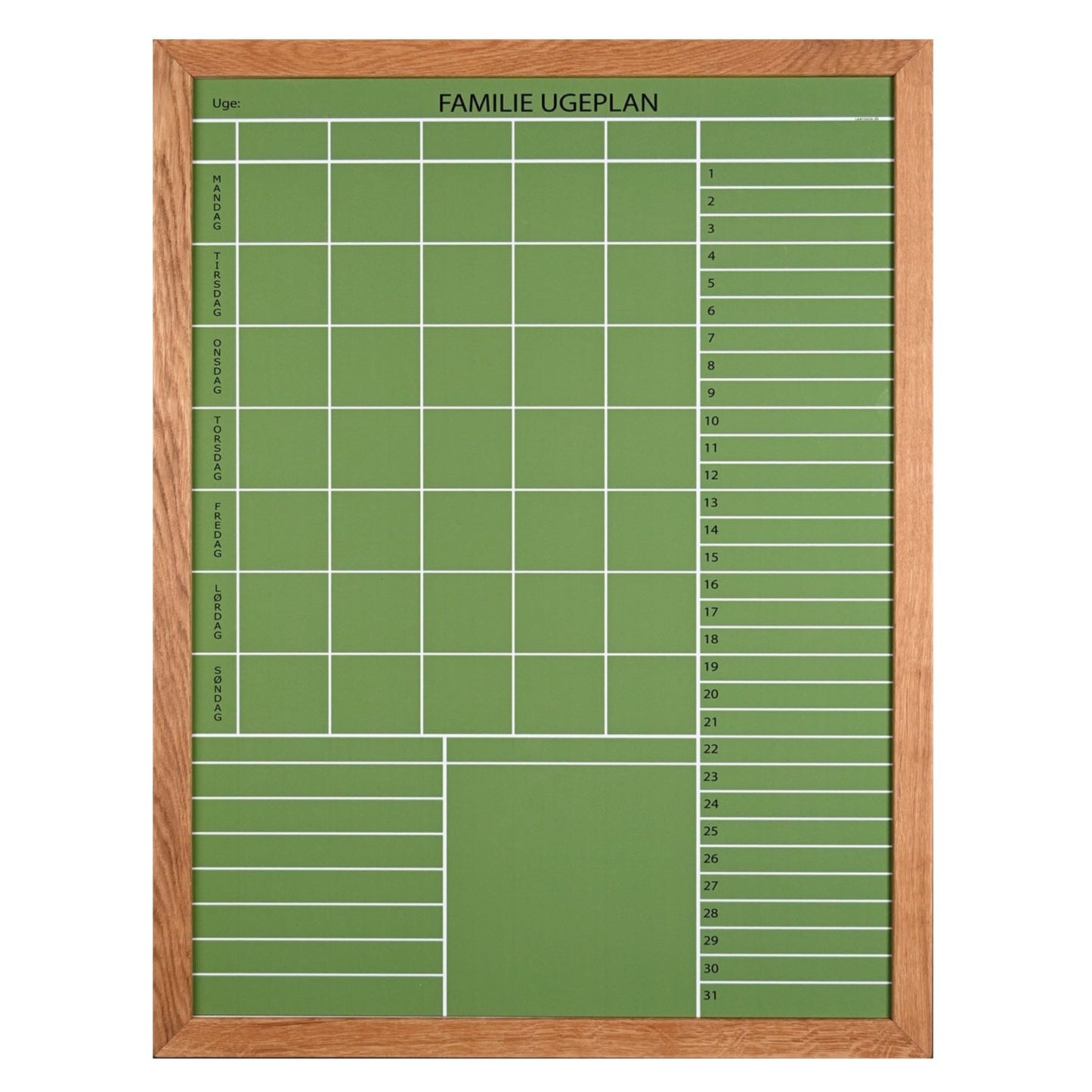 Leantools Planlægningstavle Oliven / 60x90 cm Familie plan Whiteboard med Egetræs ramme
