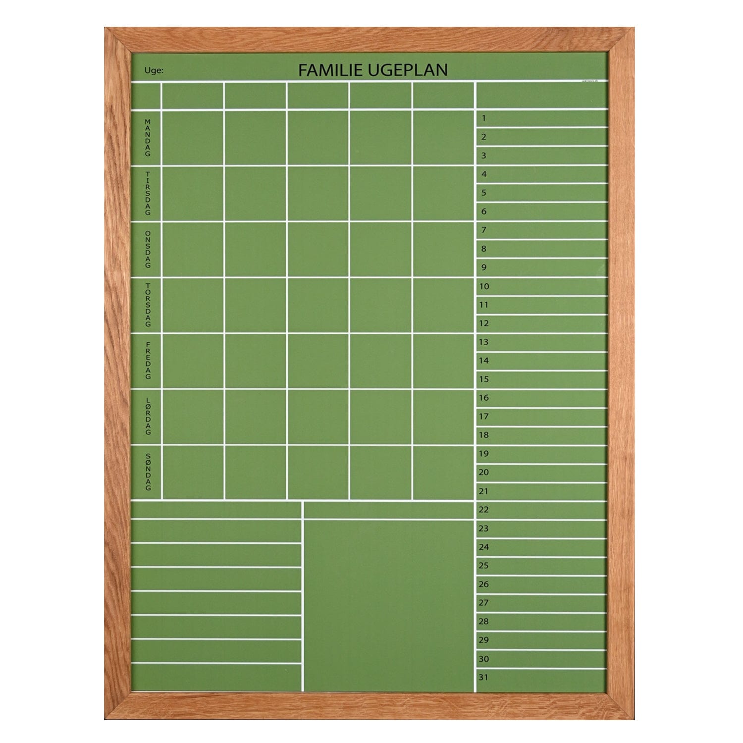 Leantools Planlægningstavle Oliven / 60x90 cm Familie plan Whiteboard med Egetræs ramme